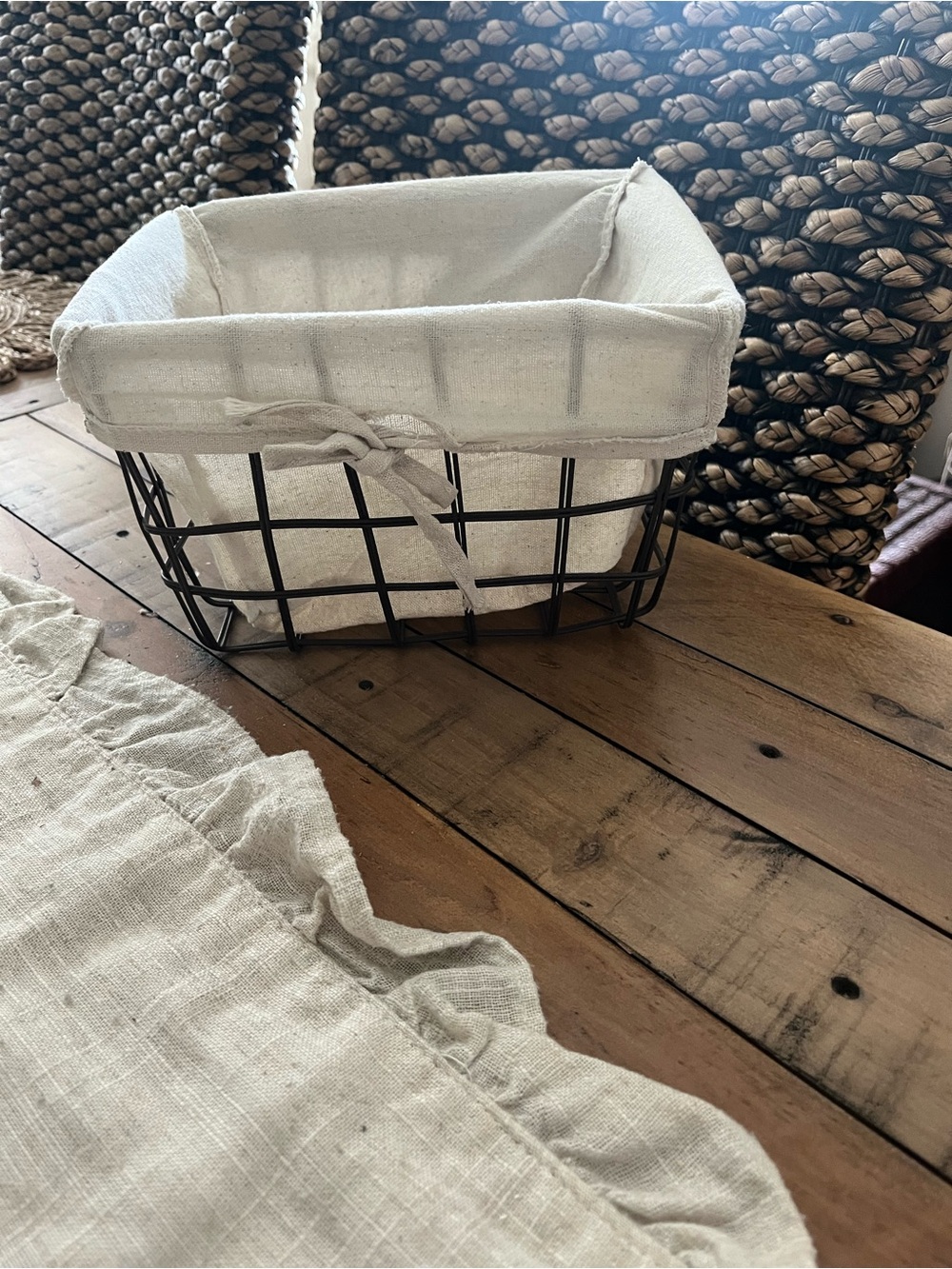 Neutral Fabric-Lined Metal Wire Basket - Home Accents